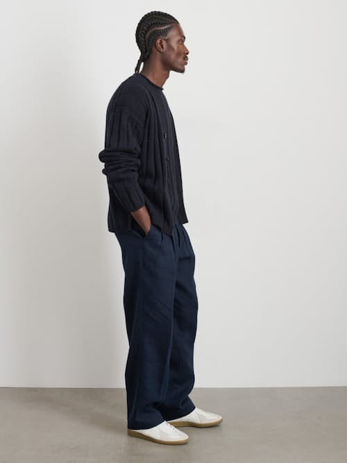 on model image of Isaac Cotton Linen Cardigan
