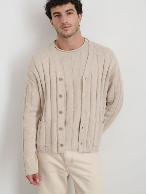on model image of Isaac Cotton Linen Cardigan