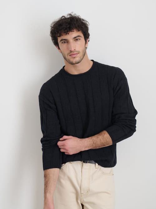 on model image of James Marled Cotton Linen Ribbed Sweater