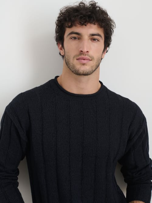 on model image of James Marled Cotton Linen Ribbed Sweater