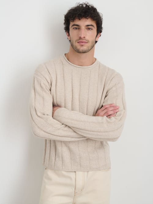 on model image of James Marled Cotton Linen Ribbed Sweater