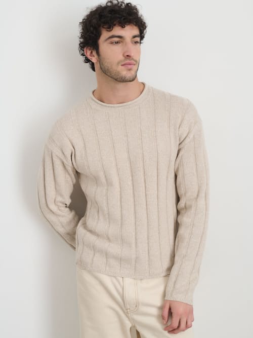 on model image of James Marled Cotton Linen Ribbed Sweater