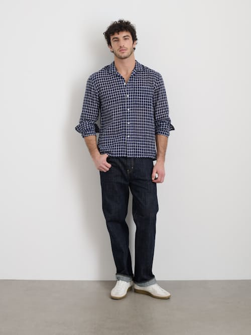 on model image of Mason Plaid Long Sleeve Shirt