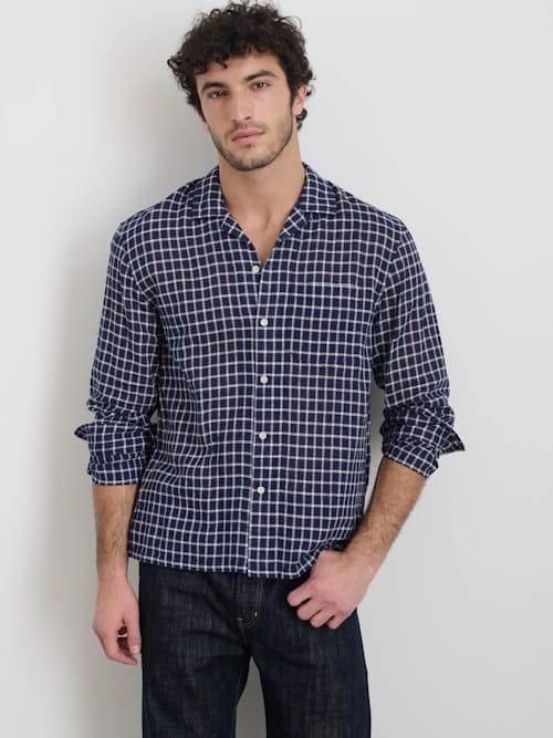 on model image of Mason Plaid Long Sleeve Shirt