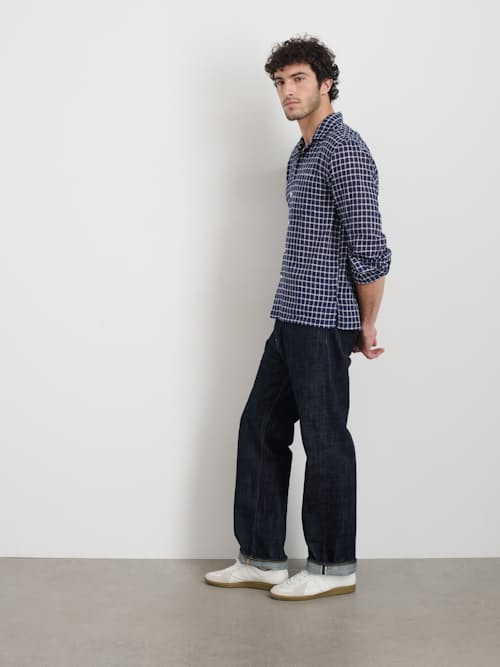 on model image of Mason Plaid Long Sleeve Shirt