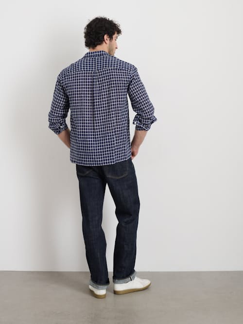 on model image of Mason Plaid Long Sleeve Shirt