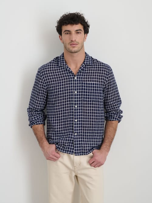 on model image of Mason Plaid Long Sleeve Shirt