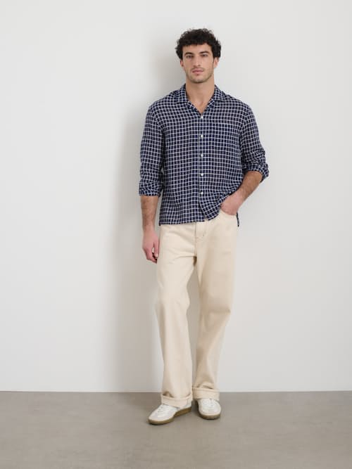 on model image of Mason Plaid Long Sleeve Shirt