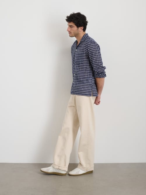 on model image of Mason Plaid Long Sleeve Shirt