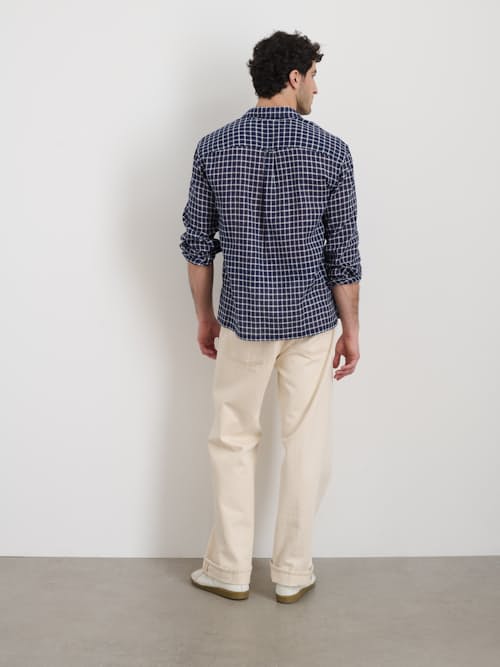 on model image of Mason Plaid Long Sleeve Shirt