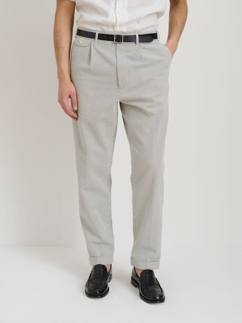 on model image of Grant Cotton Seersucker Pant