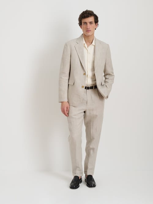 on model image of Standard Pleated Linen Pant
