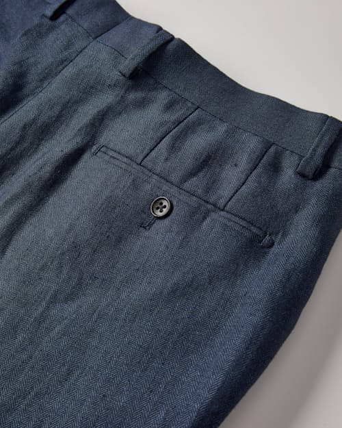 laydown detail image of The Stevens Linen Herringbone Trouser