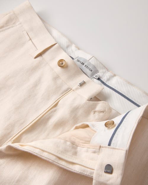 laydown detail image of The Stevens Linen Herringbone Trouser