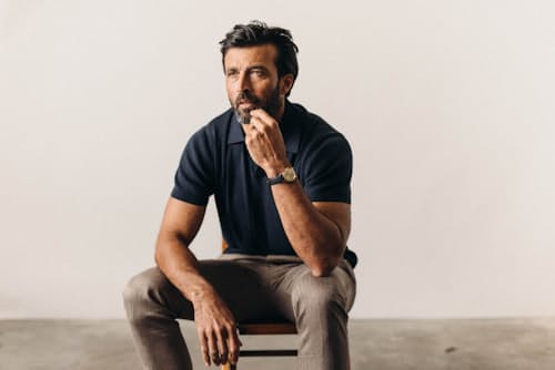 on model image of The Valencia Sweater Polo