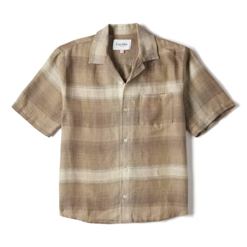laydown image of Asheville Linen Camp Collar Short Sleeve Shirt