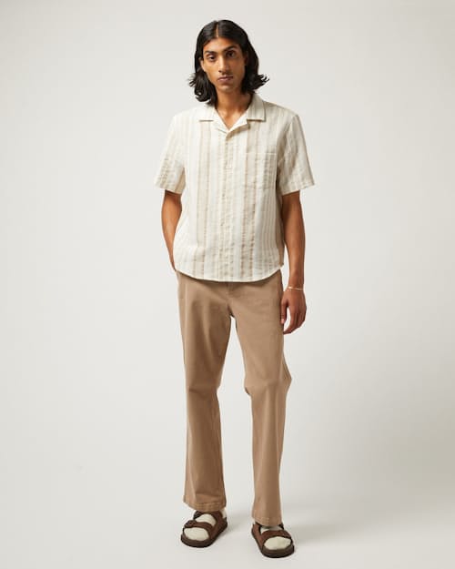 on model image of Bari Linen Camp Collar Short Sleeve Shirt