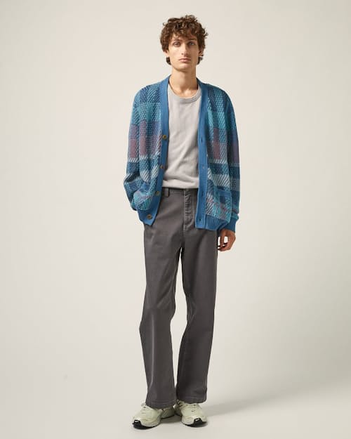 on model image of Blow Up Plaid Cardigan
