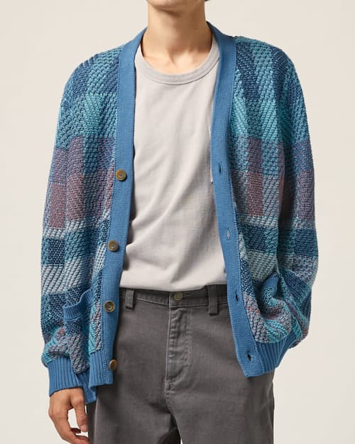 on model image of Blow Up Plaid Cardigan