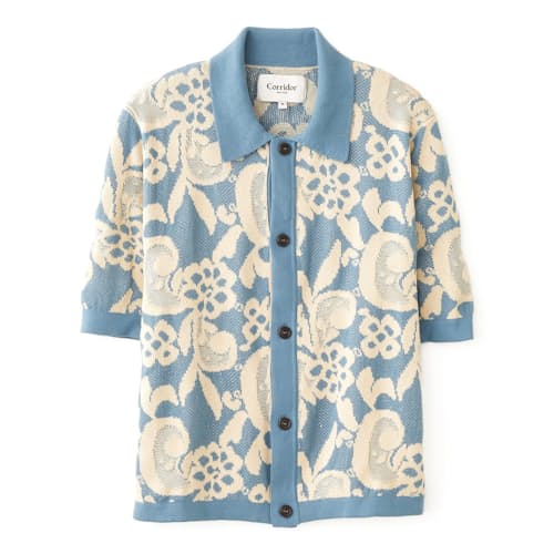 laydown image of Floral Jacquard Sweater Polo