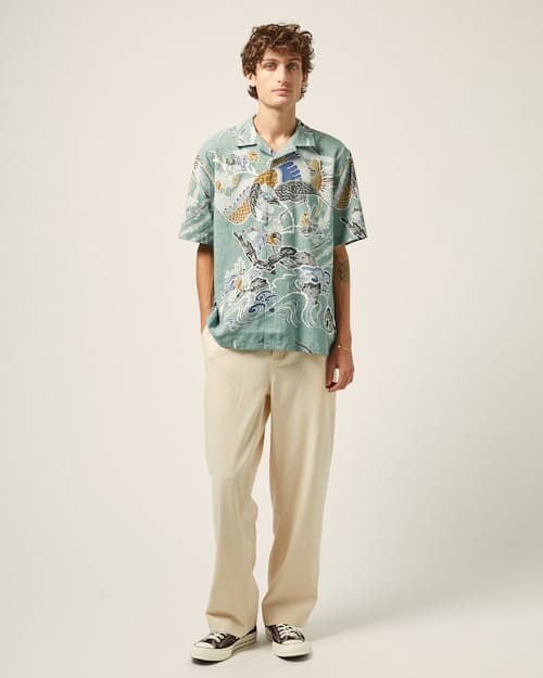 on model image of Kenji Camp Collar Short Sleeve Shirt