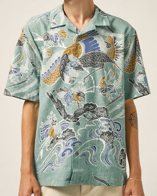 on model image of Kenji Camp Collar Short Sleeve Shirt