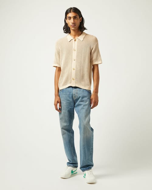 on model image of Plated Sweater Polo