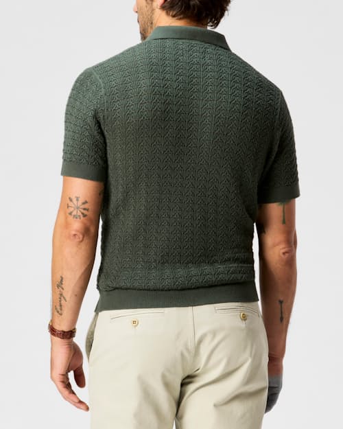 on model image of Retro Stitch Johnny Collar Polo