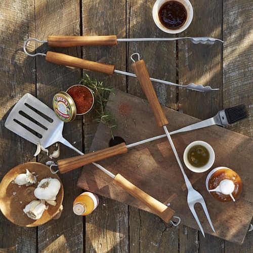 laydown image of Smoked Acacia 4 Pc. Grill Set w/ Non-Stick Grill Tray