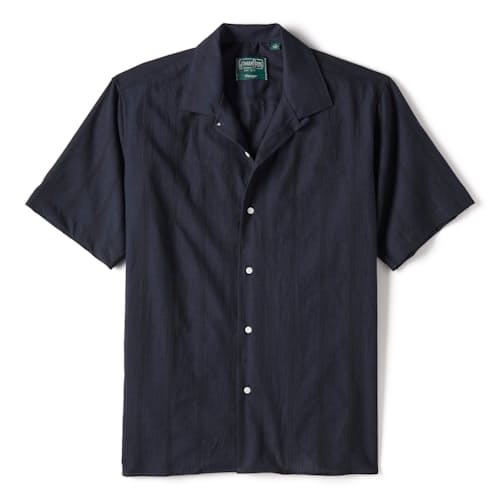 laydown image of Cotton Linen Dobby Stripe Camp Collar Shirt