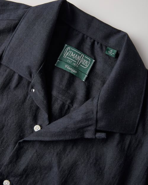 laydown detail image of Cotton Linen Dobby Stripe Camp Collar Shirt