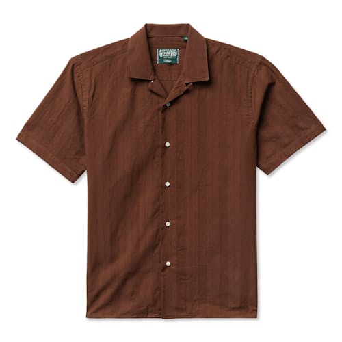 laydown image of Cotton Linen Dobby Stripe Camp Collar Shirt