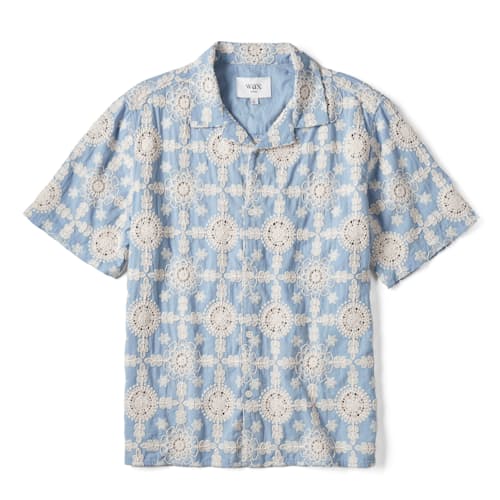 laydown image of Didcot Corded Floral Lace Short Sleeve Shirt