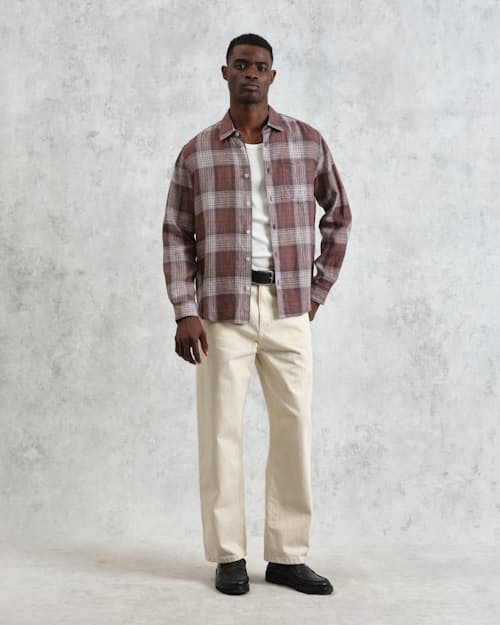 on model image of Jaunt Linen Long Sleeve Shirt