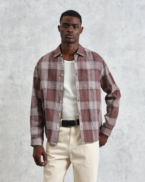 on model image of Jaunt Linen Long Sleeve Shirt