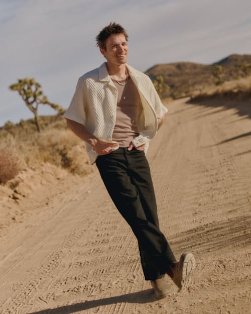 lifestyle image of Lido Boxy Dobby Waffle Short Sleeve Shirt
