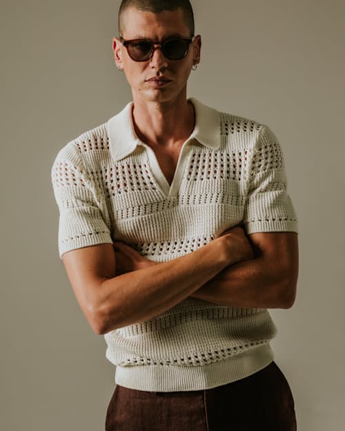 on model image of Siena Open Knit Polo
