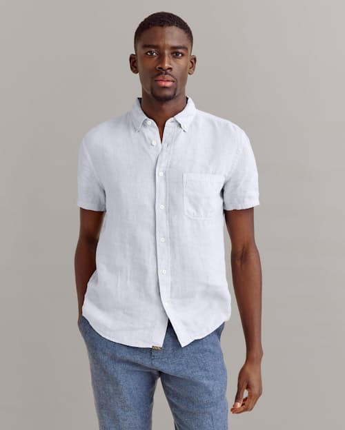 on model image of Tuscumbia Linen Short Sleeve Shirt