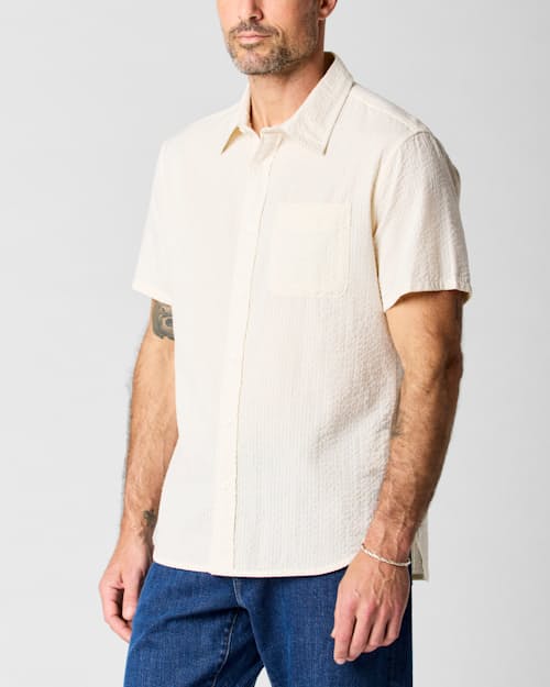 on model image of Seersucker Short Sleeve Shirt