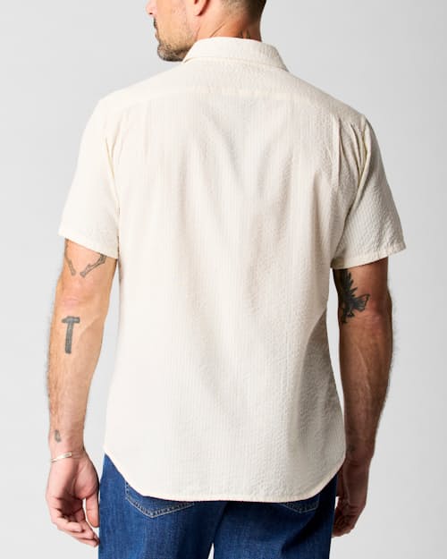 on model image of Seersucker Short Sleeve Shirt
