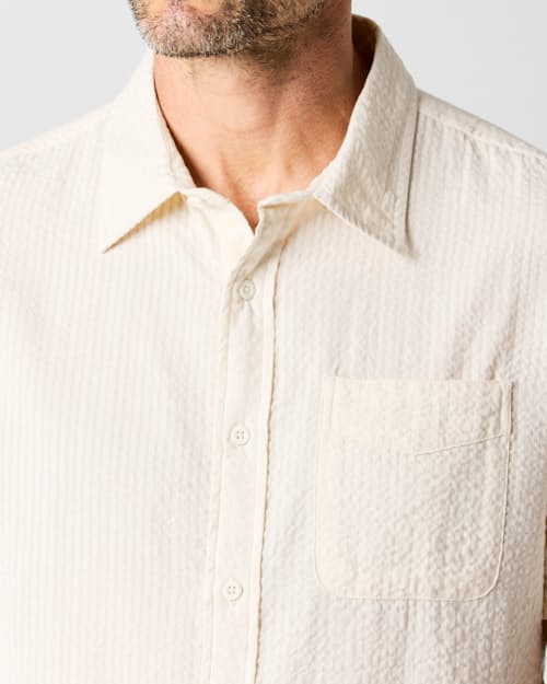 on model image of Seersucker Short Sleeve Shirt