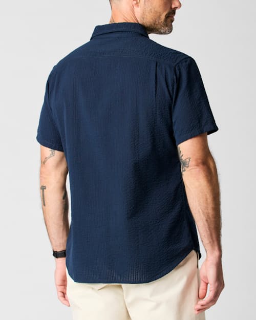 on model image of Seersucker Short Sleeve Shirt