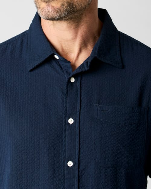 on model image of Seersucker Short Sleeve Shirt