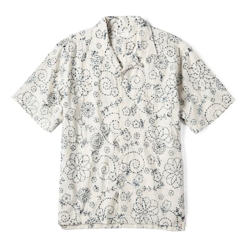 laydown image of Kantha Embroidered Summer Camp Collar Shirt