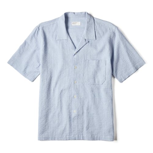 laydown image of Crinkled Seersucker Camp Collar Shirt
