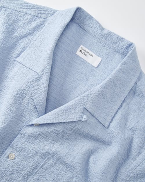 laydown detail image of Crinkled Seersucker Camp Collar Shirt