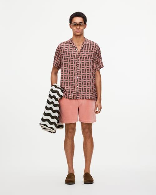 on model image of Blush Lumo Viscose Short Sleeve Shirt
