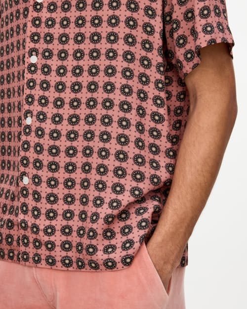 on model image of Blush Lumo Viscose Short Sleeve Shirt