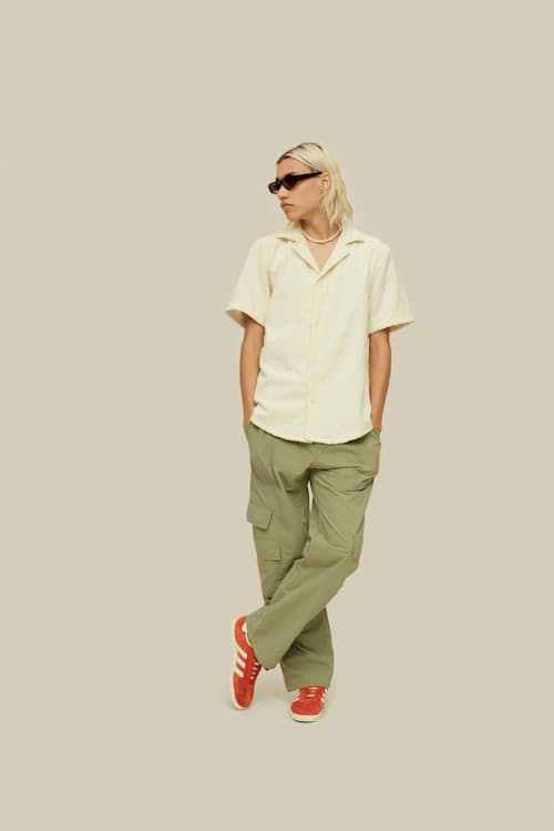 on model image of Cream Golconda Cuba Terry Shirt