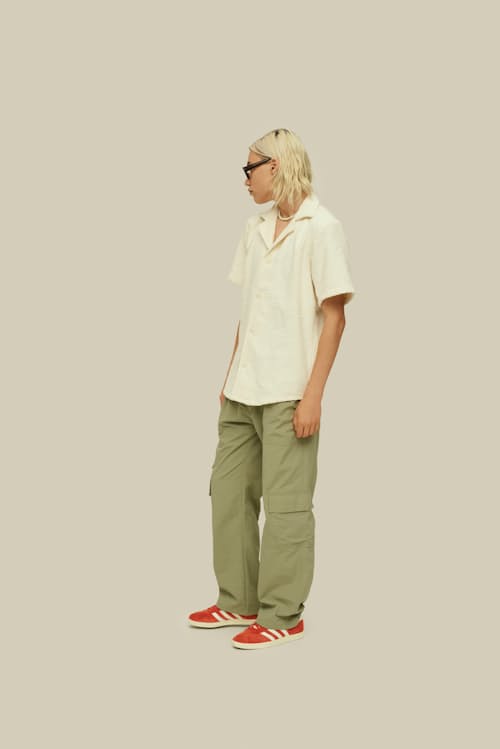 on model image of Cream Golconda Cuba Terry Shirt